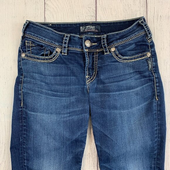 Silver Jeans Suki sz 28 Mid Skinny Dark Wash Inseam 29.5" - Picture 3 of 12